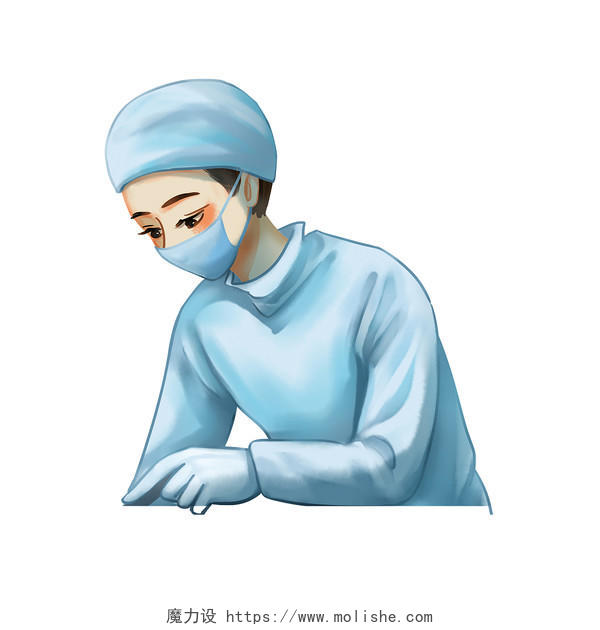 彩色手绘卡通手术台上的医生五一劳动节元素PNG素材